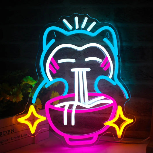 Fortune Cat Ramen Neon Sign Japanese Lucky Cat LED Wall Light